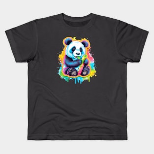 Tie Dye Panda Bear Eating Bamboo Kids T-Shirt